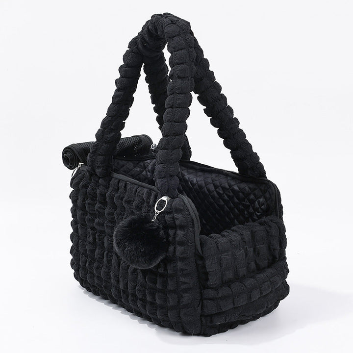 Cozy cat carrier shoulder bag with a pet enjoying the soft interior
