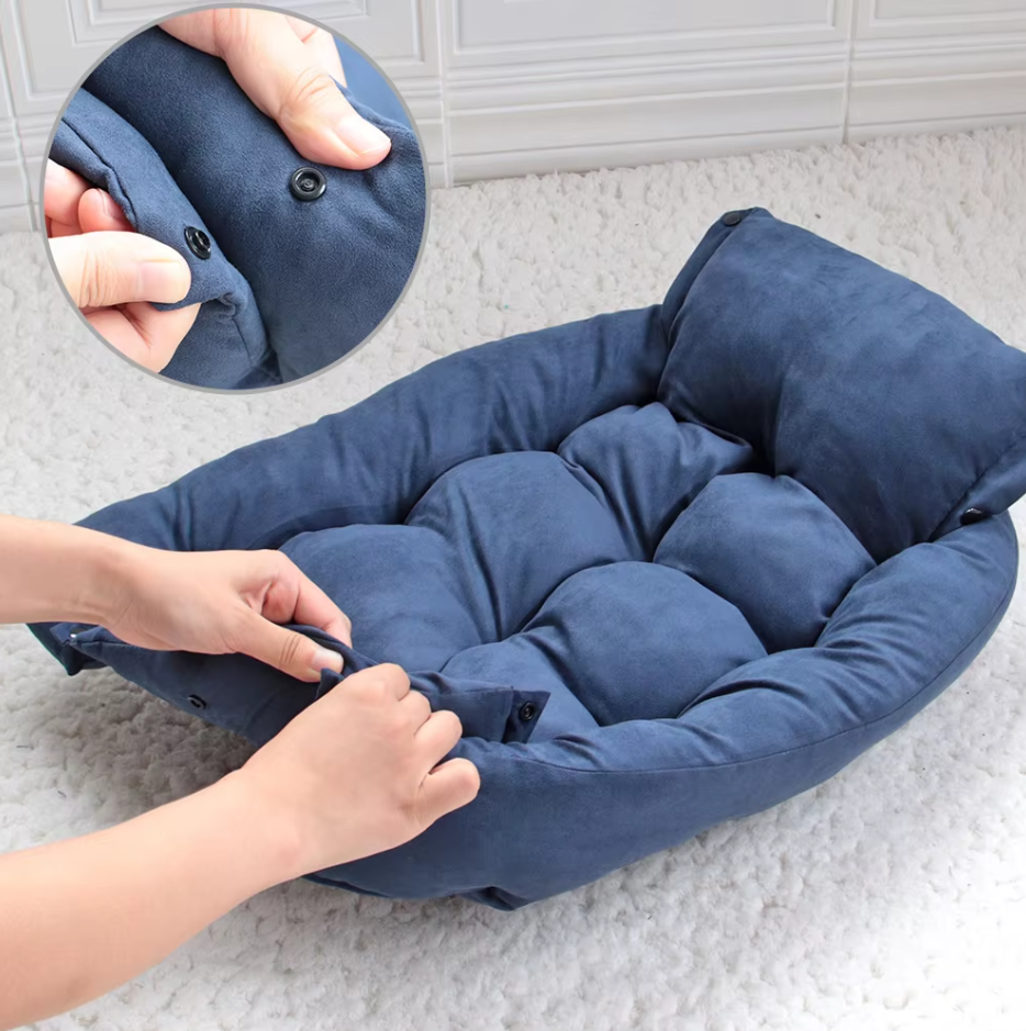 Round cozy pet bed in neutral tone, ideal for dogs and cats to relax, easy-care washable design