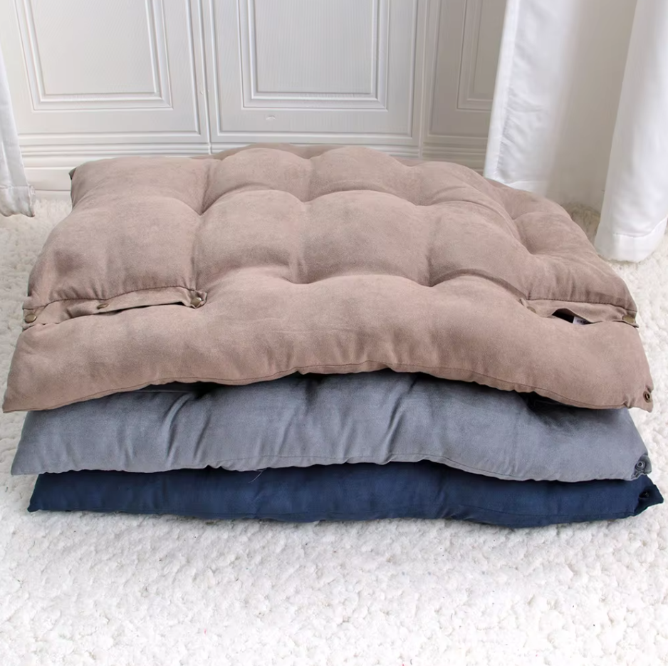 Washable pet bed from above, highlighting its spacious design and soft cushion for animal care
