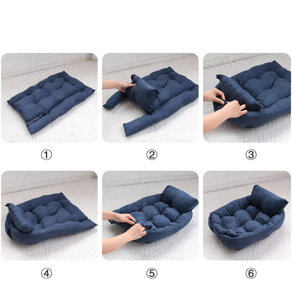Pet bed with a cat curled up inside, showing its appeal as a safe and soft space for felines