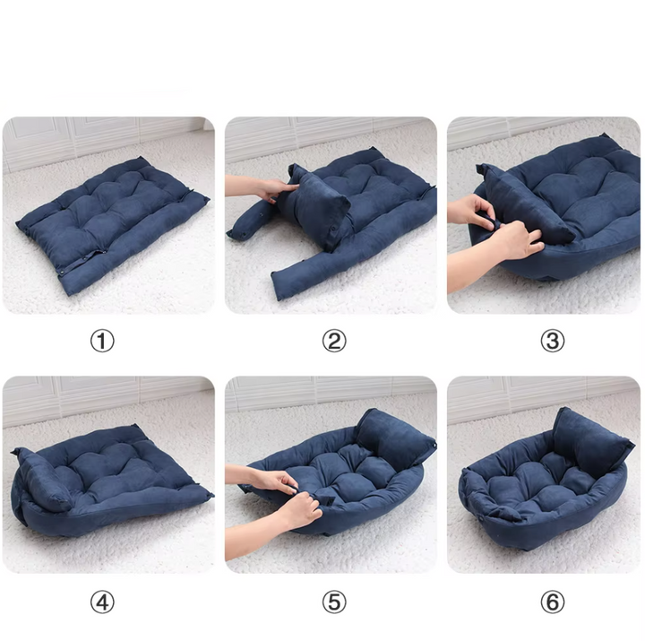 Pet bed with a cat curled up inside, showing its appeal as a safe and soft space for felines