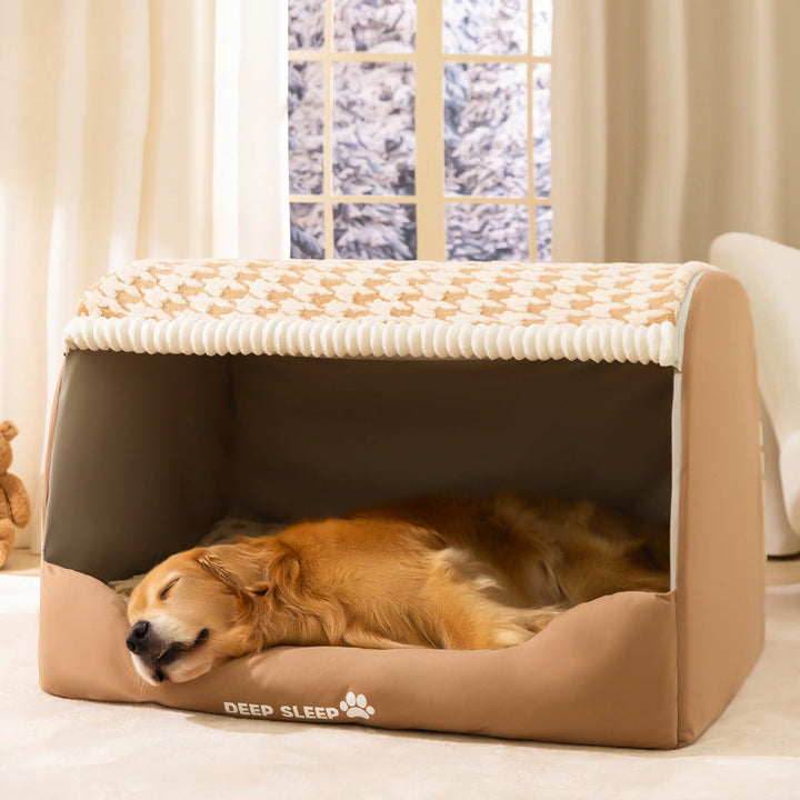 Unisex cozy plush enclosed pet dog house bed, warm and washable, for small to medium dogs