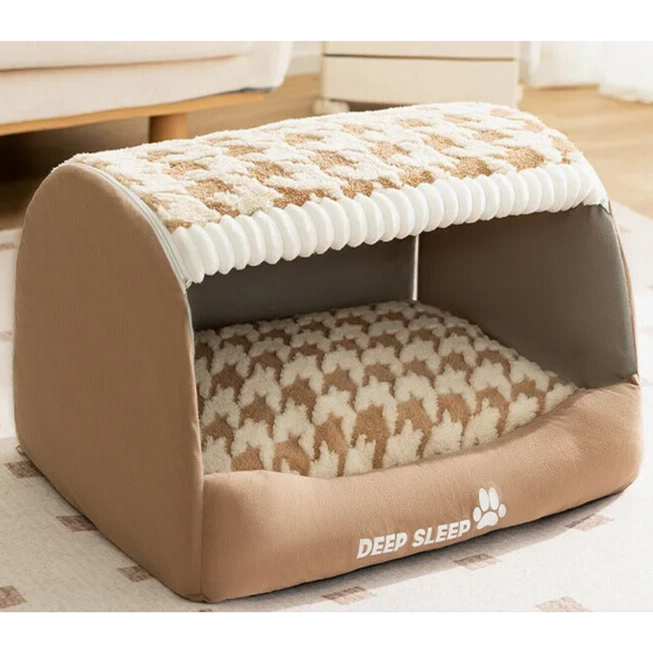 Cute pet dog house bed with a removable cushion, designed for ultimate pet comfort and warmth