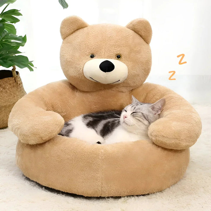 Unisex cozy plush teddy bear pet bed, soft comfort for cats and small dogs