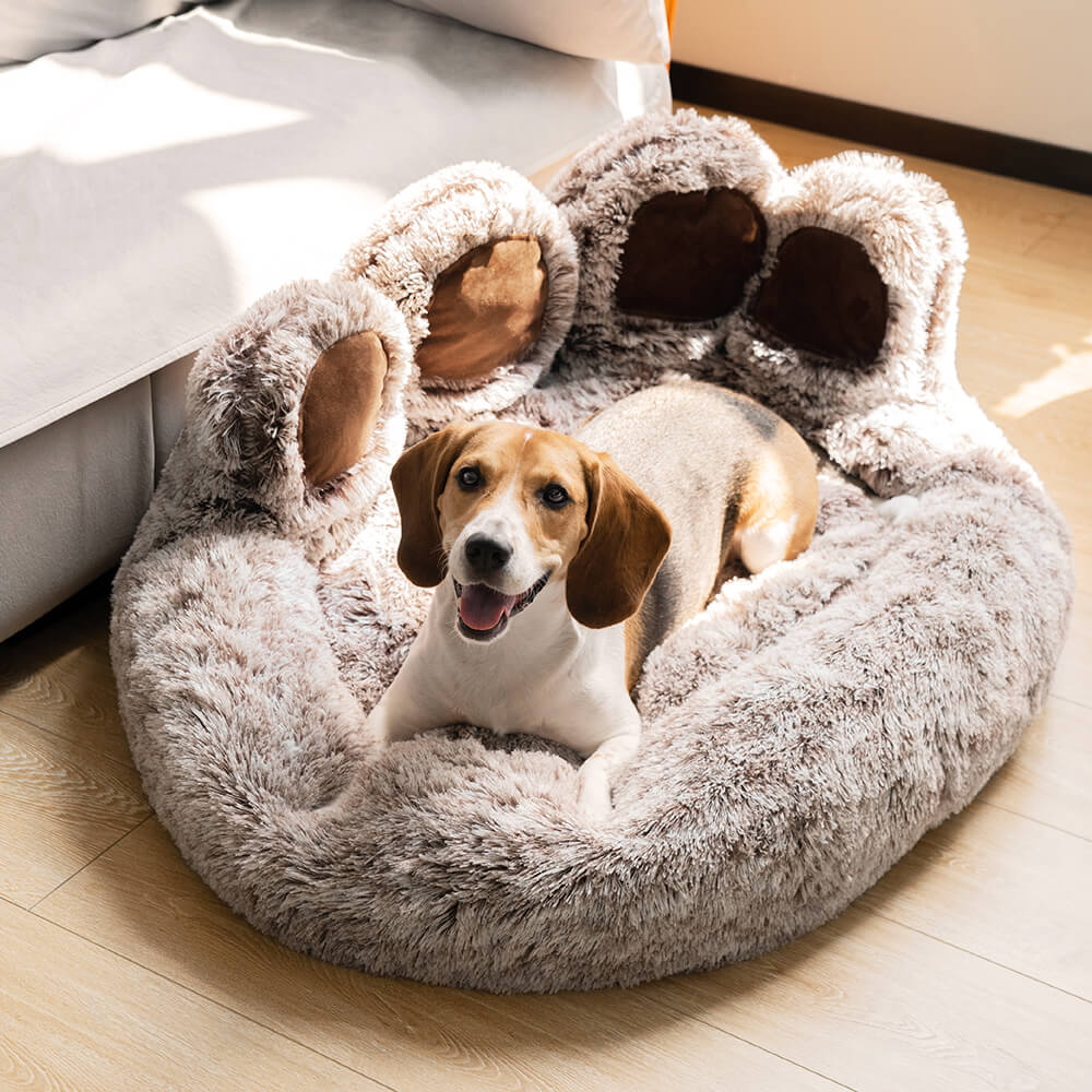 Unisex cozy round dog bed for anxiety relief, plush faux fur, and washable design.