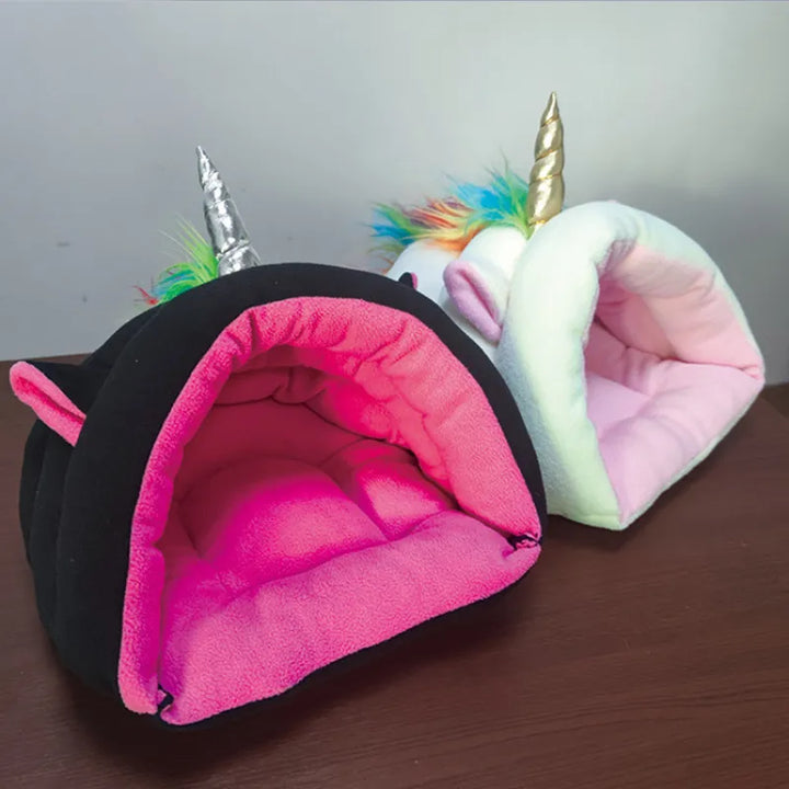 Unisex cozy unicorn pet bed for cats and small dogs, soft and plush, providing comfort