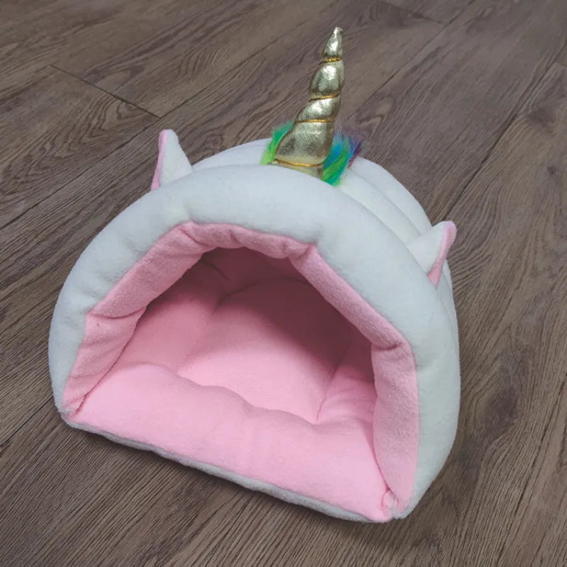 Soft pet bed in whimsical unicorn design, perfect for small pets, a cozy cat furniture piece