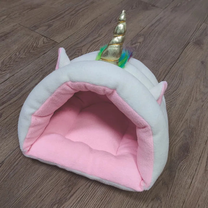 Soft pet bed in whimsical unicorn design, perfect for small pets, a cozy cat furniture piece