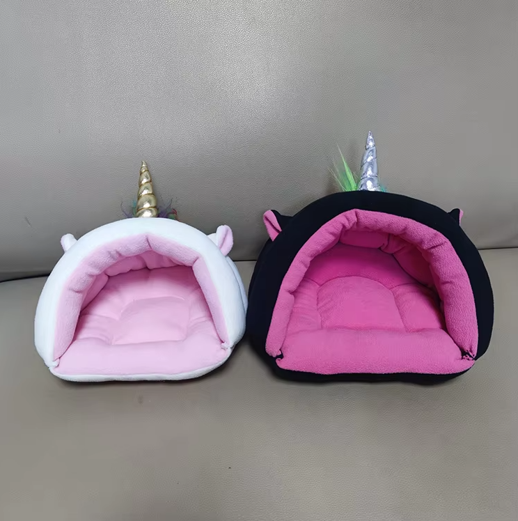 Plush unicorn pet bed for small animals, a warm and comfortable dog and cat accessory