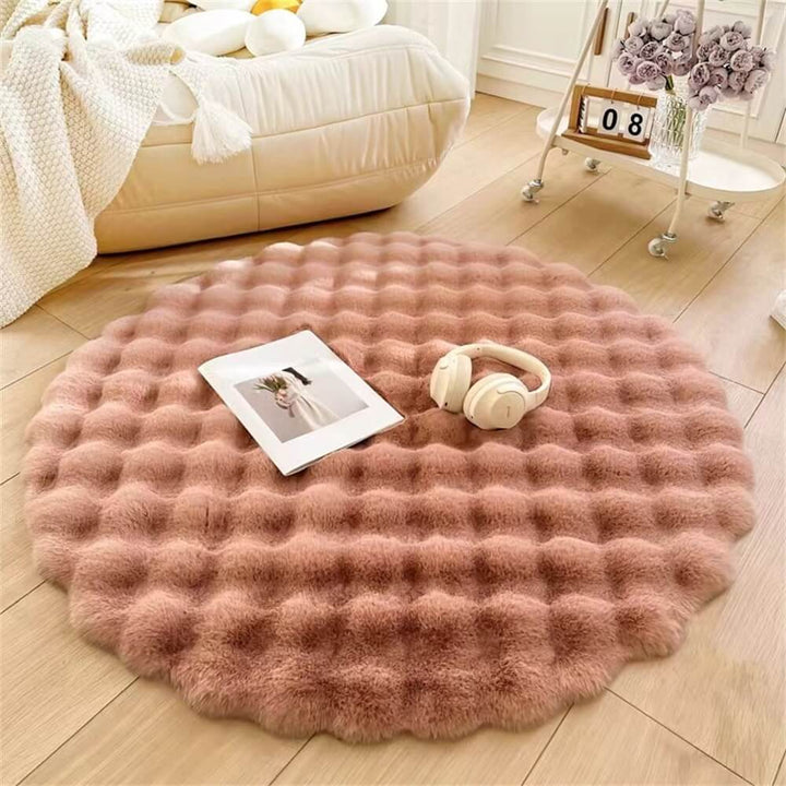 Luxurious creamy chunky round area rug, a warm and inviting plush addition to your home