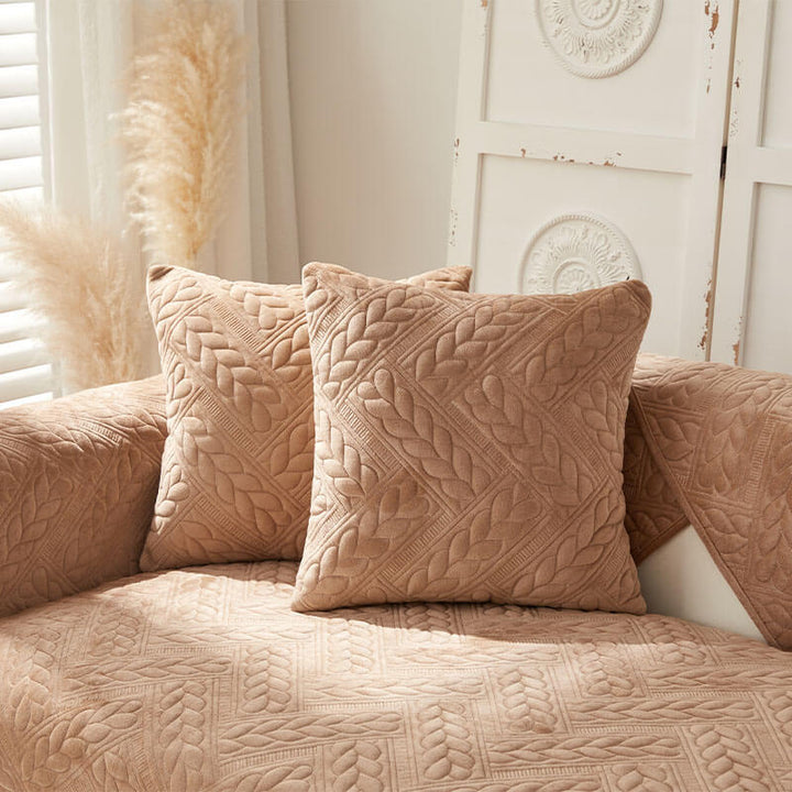 Home decor crystal velvet couch cover, non-slip with beautiful wheat embroidery, unisex design