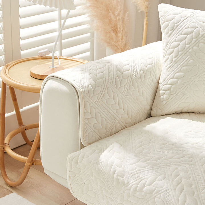 Comfortable crystal velvet sofa cover, non-slip backing, features elegant wheat embroidery