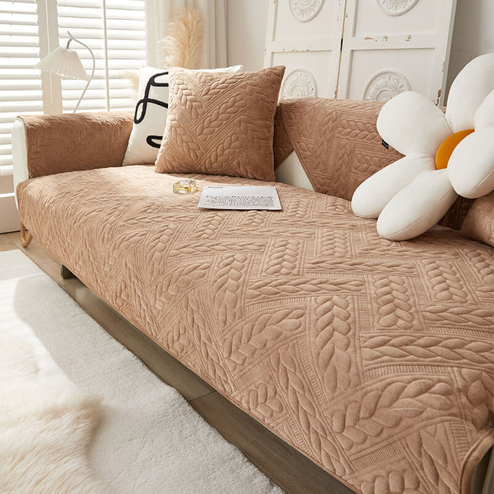 Soft crystal velvet sofa throw, pet-friendly and machine washable couch cover with wheat pattern