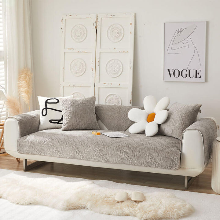Luxurious crystal velvet sectional cover, wheat design, non-slip furniture protection for pets