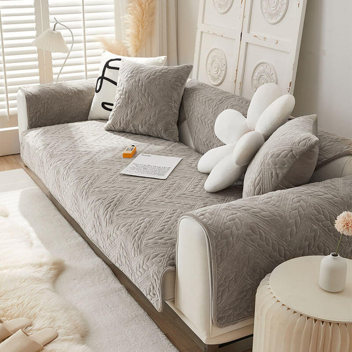 Pet-friendly crystal velvet sofa protector, wheat design, non-slip couch cover for home decor