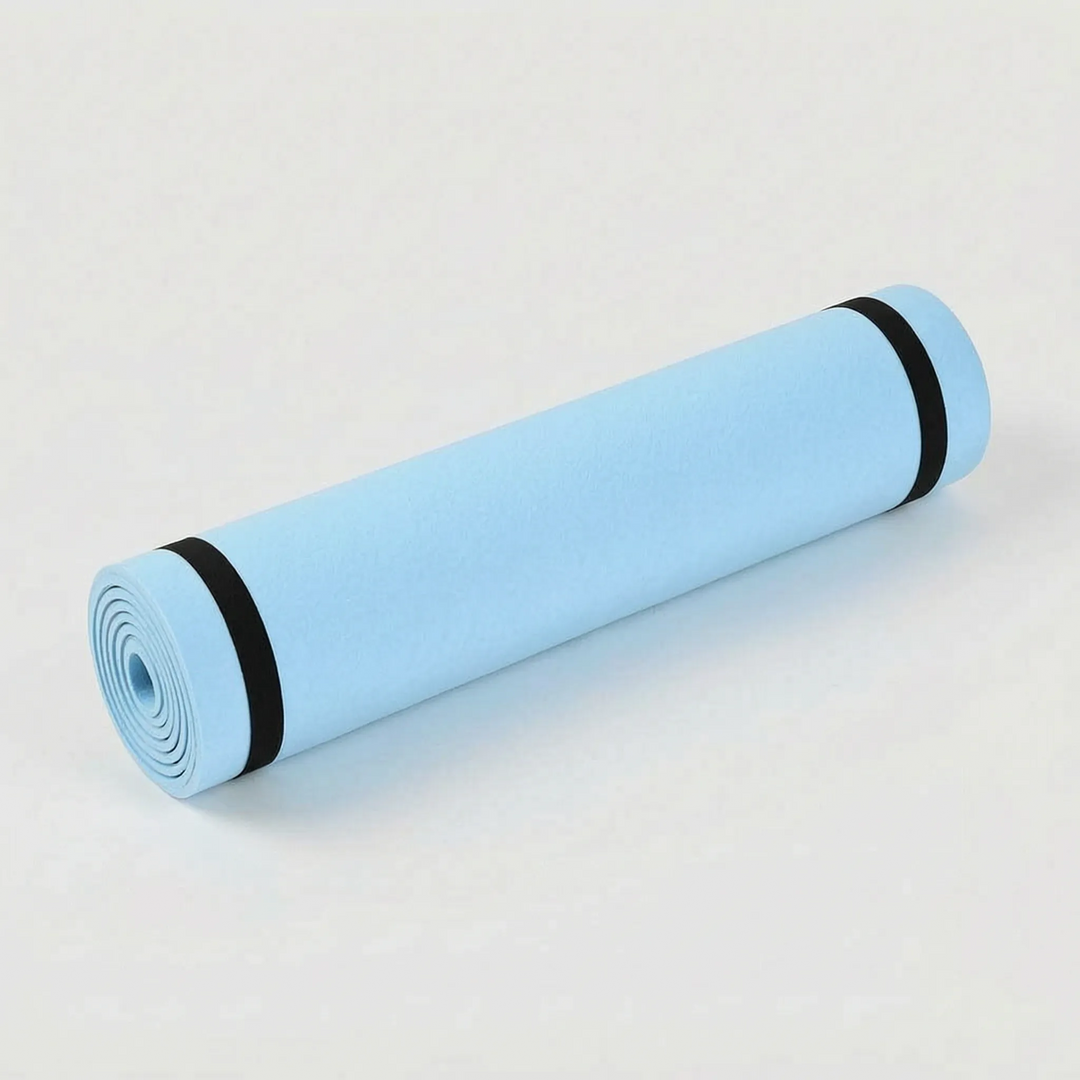 Durable EVA cushioned exercise mat for yoga & pilates. Provides firm support & non-slip grip for intense workouts.