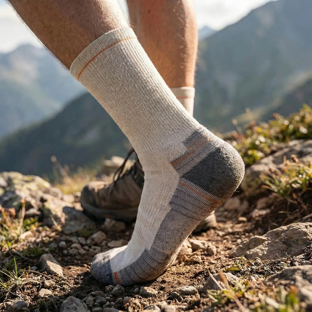 Unisex cushioned mid-calf active performance socks. Merino wool blend, moisture-wicking & breathable for sports.