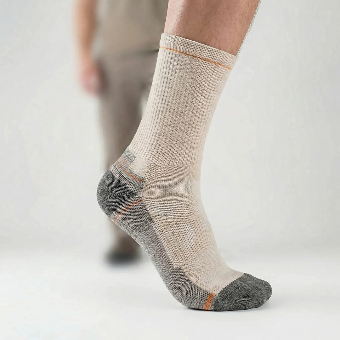 Unisex mid-calf cycling socks with cushioning. Performance merino wool, breathable & moisture-wicking.