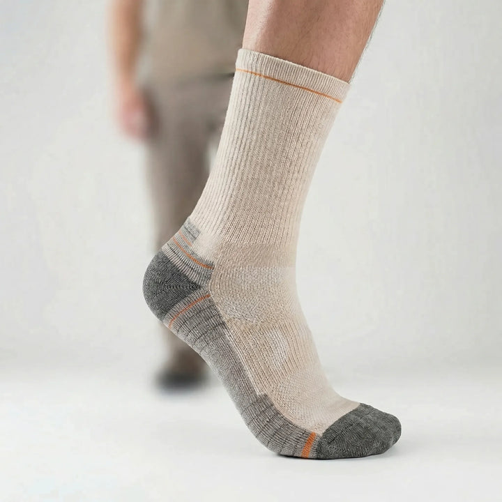 Unisex mid-calf cycling socks with cushioning. Performance merino wool, breathable & moisture-wicking.