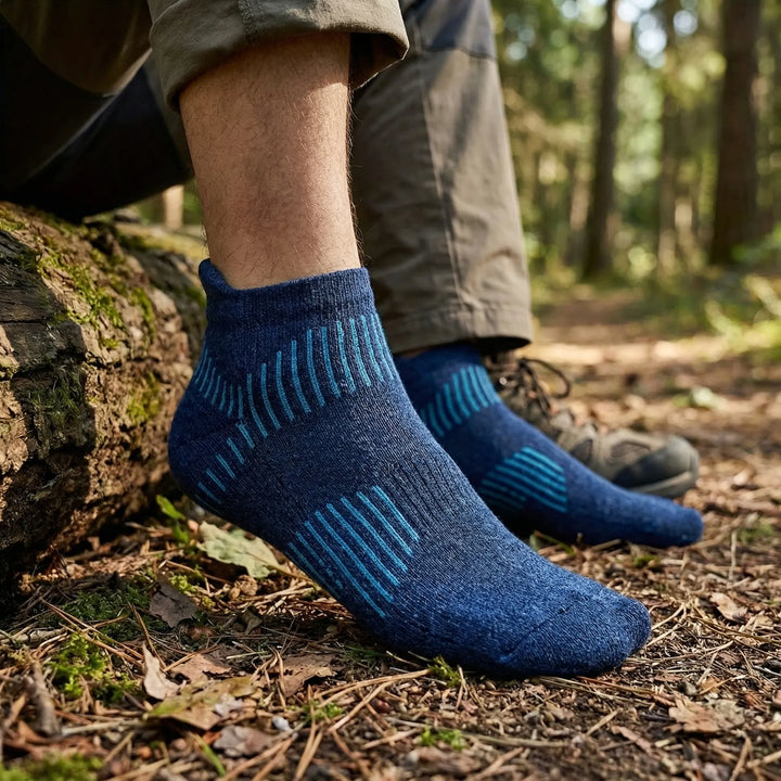 Unisex cushioned no-show ankle socks for active lifestyles, providing comfort and support during workouts.