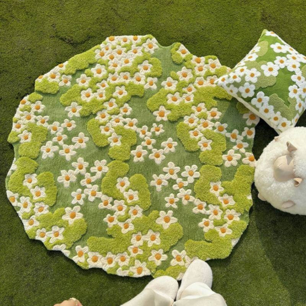 Unisex daisy flower pet rug, soft carpet, nature-inspired home decor