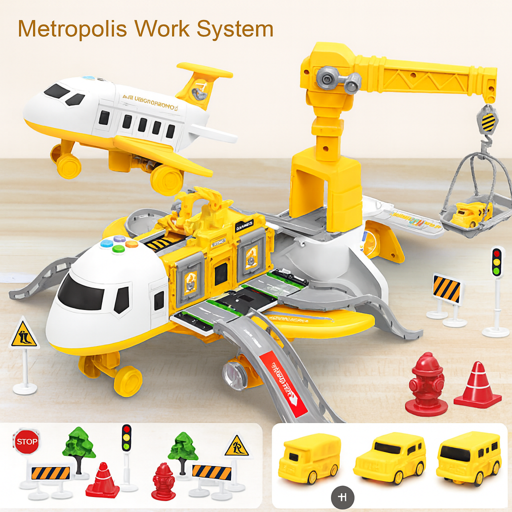 Gift for kids: Multi-functional deformable toy airplane with storage, music, and smooth inertia movement.