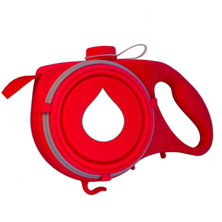 Unisex detachable dog water dispenser with built-in waste bag holder, perfect for pet travel and outdoor dog walking