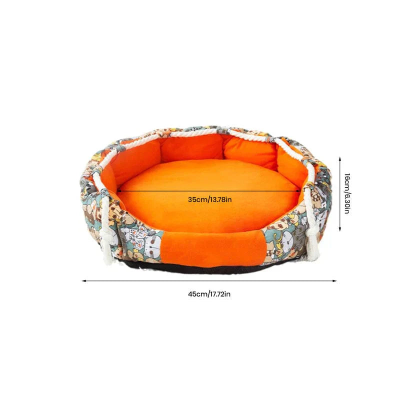 Multifunctional dog bed: comfort, storage via pocket, and entertainment with chew toy