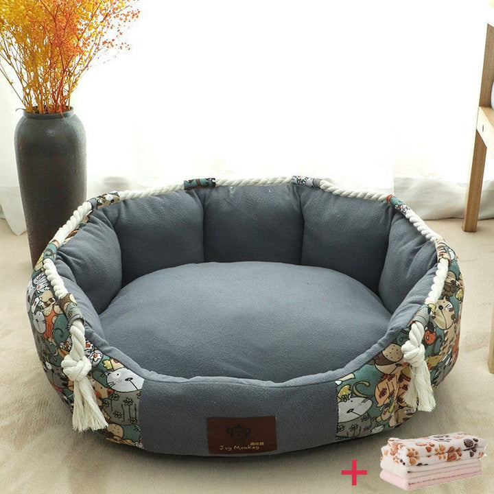Comfortable pet furniture: a dog bed with a detachable mat and a chew toy option