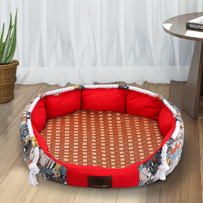Pet accessory: unisex dog bed designed for comfort, with a chew toy and pocket