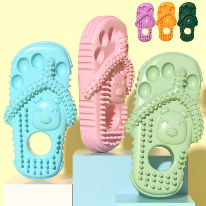 Durable dog chew slipper toy in vibrant color, promoting teeth cleaning & healthy gums