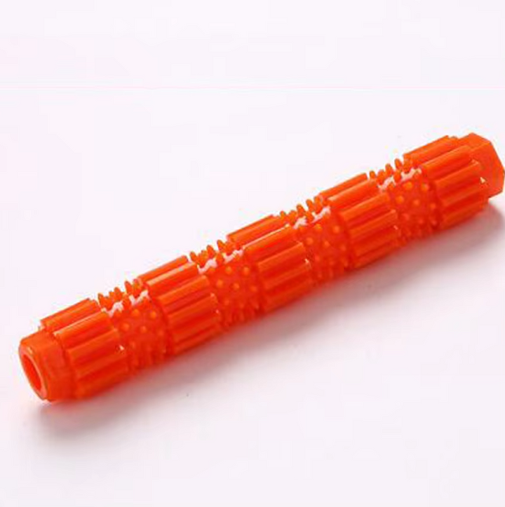 Pet dental care toy, unisex chew stick with treat dispenser, ideal for dog health and amusement.