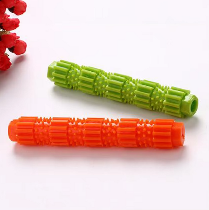 Interactive dog chew stick, treat-dispensing and dental care benefits, a durable pet supply.