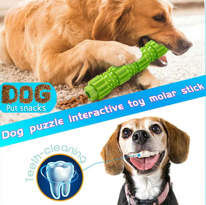 Durable dog chew stick, treat-dispensing for engaging play, promoting dog dental care & pet oral hygiene.