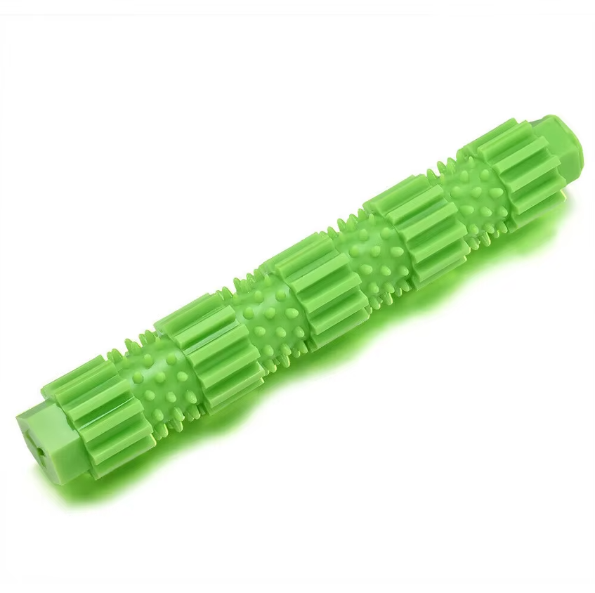 Dog chew stick, dental care pet supply, integrated treat dispenser for long-lasting dog entertainment.