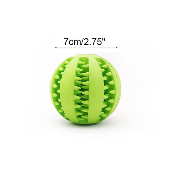 Treat-dispensing dog ball promotes dental health while providing fun for all dogs