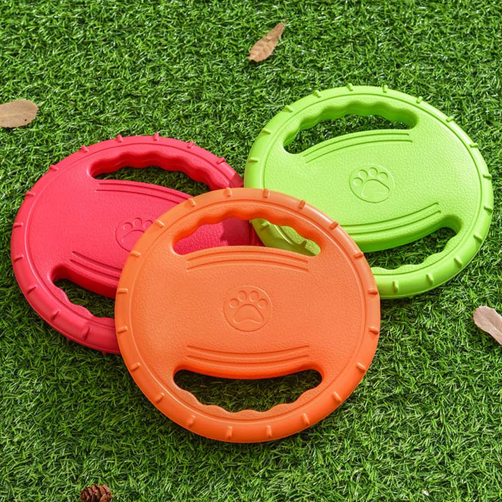 Dog flying disc, green, made of EVA for hours of interactive play and outdoor exercise.