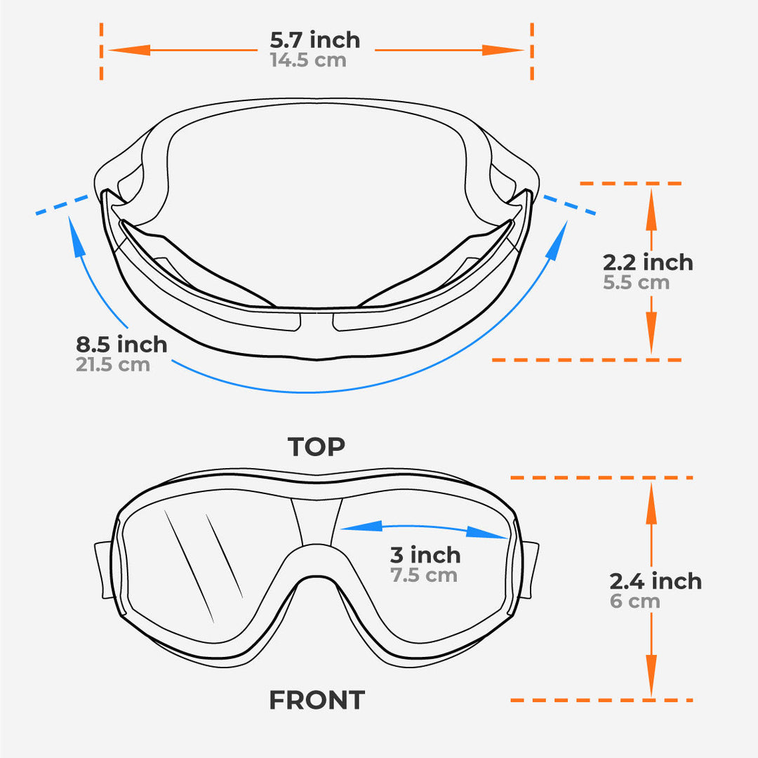 Side profile of a dog with secure pet eyewear, waterproof and shatterproof for active pets