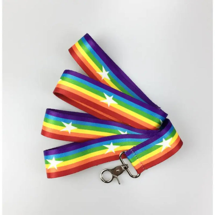 Side view of modern rainbow star pattern dog harness, adjustable & comfortable for walks