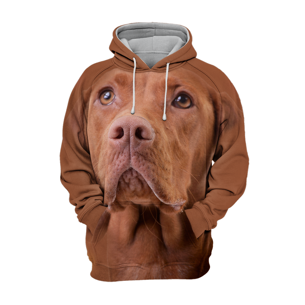 Unisex dog hoodie with Vizsla graphic, breathable & comfortable stretch fit pet jacket, machine washable.