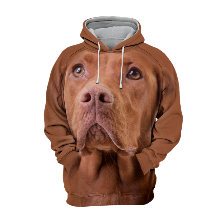 Unisex dog hoodie with Vizsla graphic, breathable & comfortable stretch fit pet jacket, machine washable.