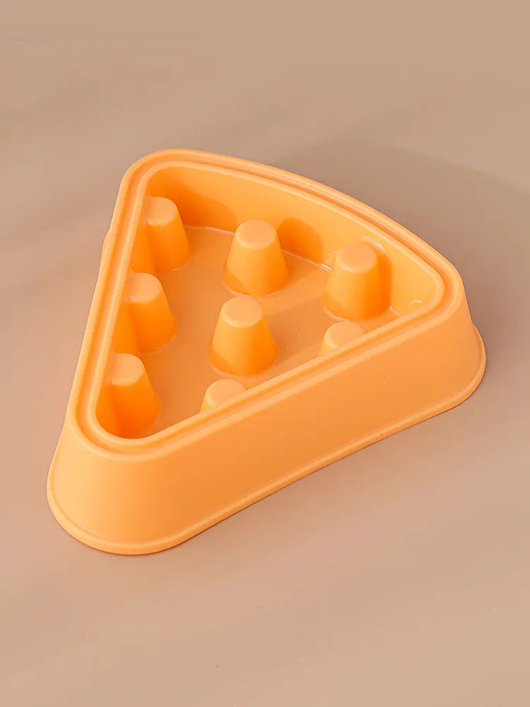 Close-up of a blue slow feeder dog bowl showing its unique patterns to prevent fast eating
