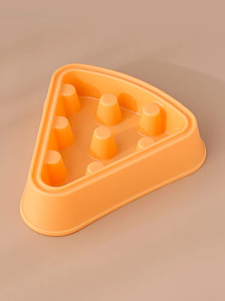 Close-up of a blue slow feeder dog bowl showing its unique patterns to prevent fast eating
