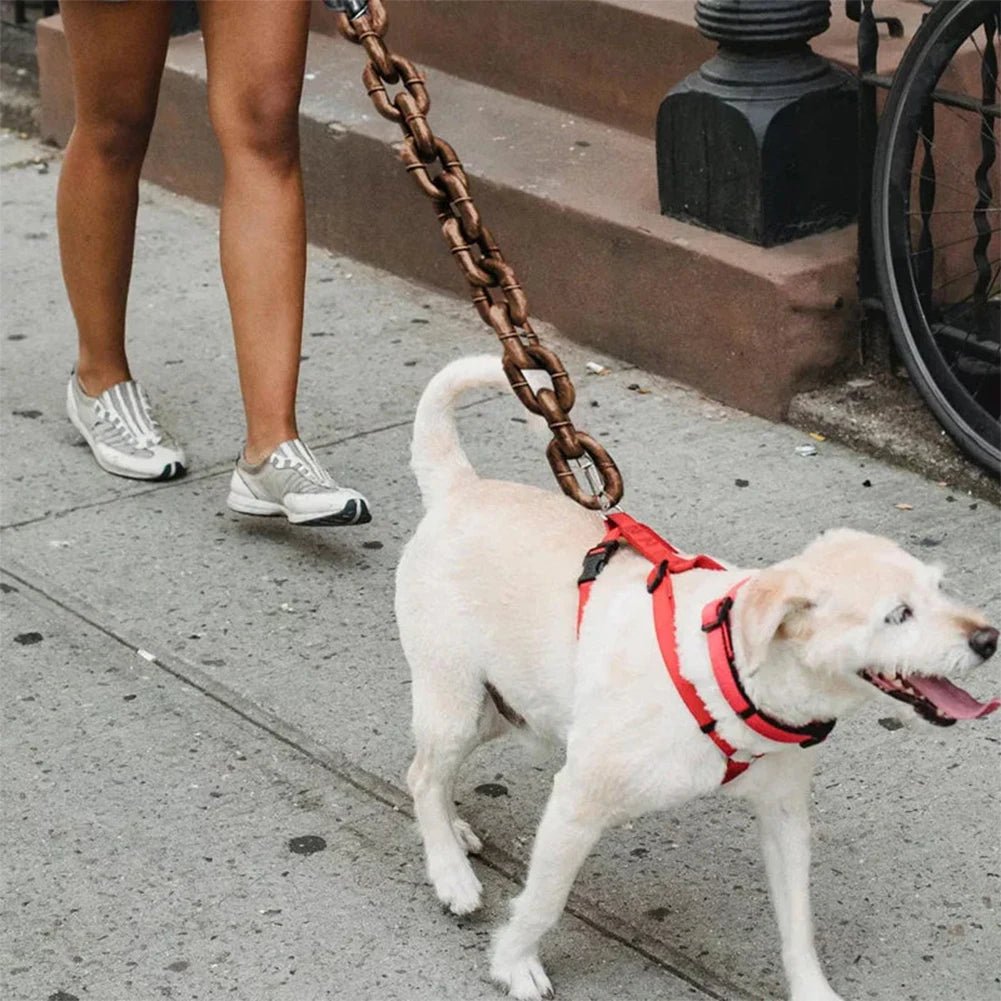 Durable dog walking leash featuring a realistic chain look, great for pet owners
