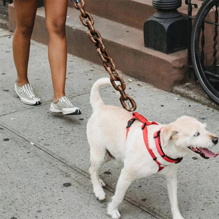Durable dog walking leash featuring a realistic chain look, great for pet owners
