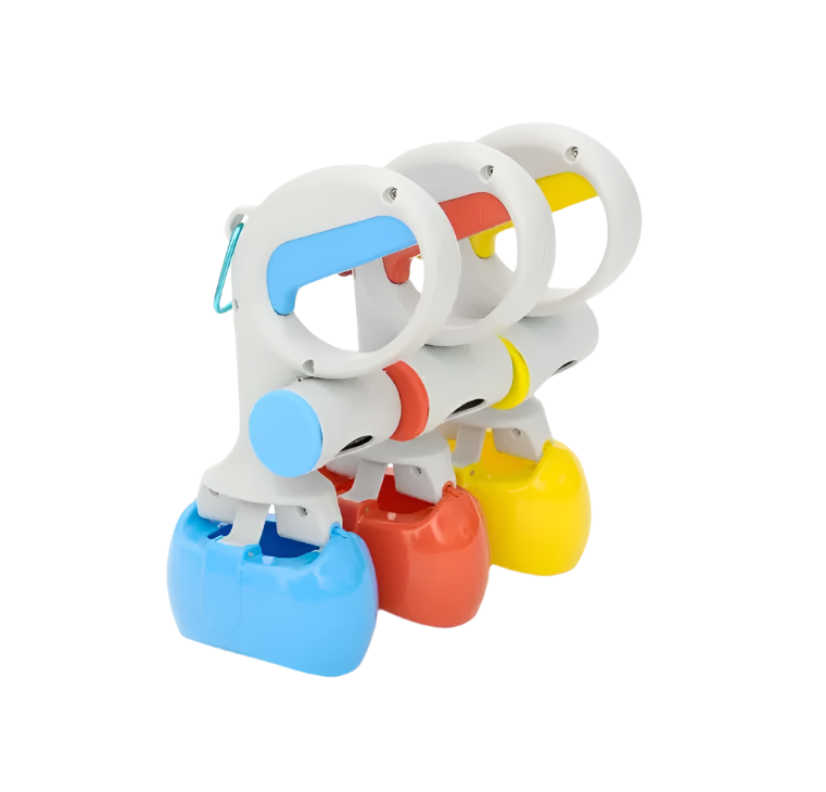 Dog accessories: green dog poop bag dispenser with secure clip handle, perfect for attaching to leashes.