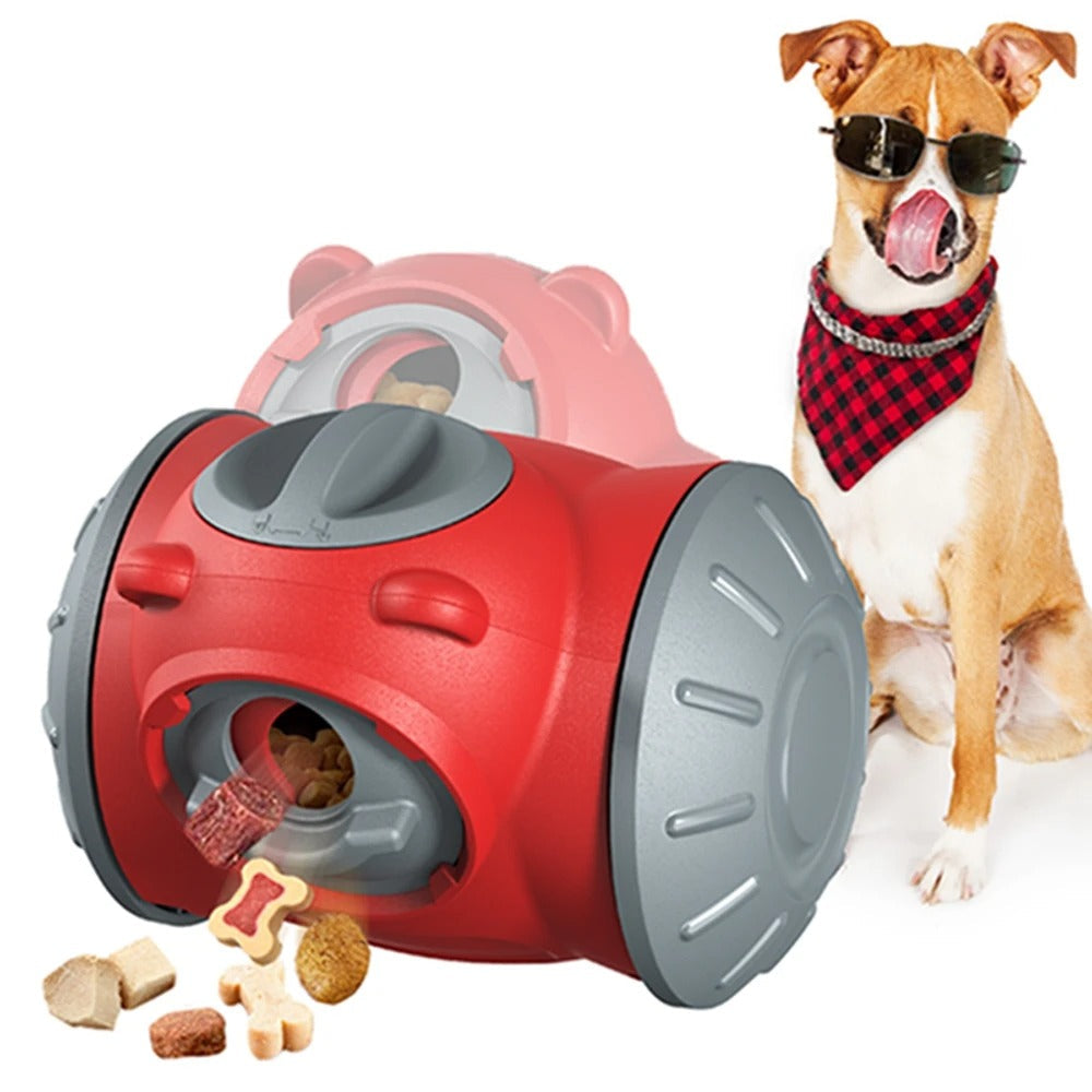Close-up of a dog using a puzzle feeder, engaging with hidden treats