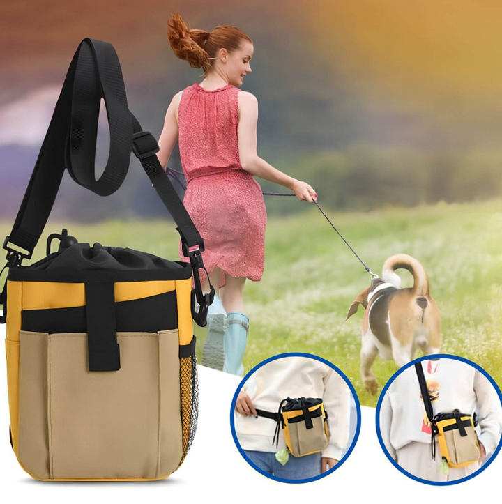 Unisex dog training treat pouch with poop bag dispenser, perfect for walks