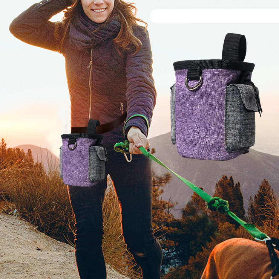 Unisex dog treat belt bag with black foldable bowl for dog walking, pet travel and training