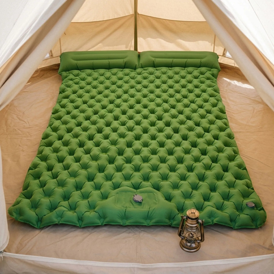 Unisex double camping air mattress for comfortable outdoor sleeping, a two-person inflatable pad.